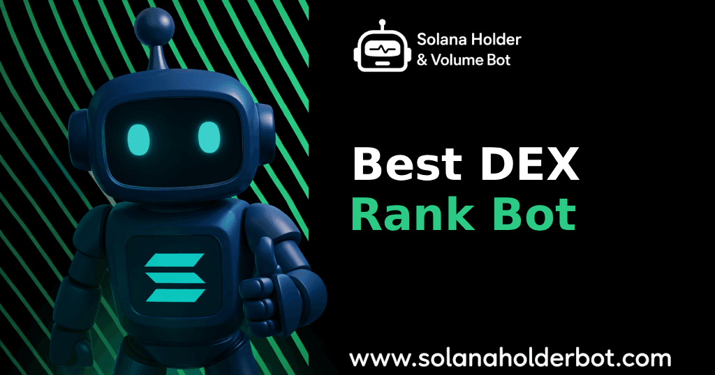 SolanaHolderBot Telegram dashboard showing real-time DEX rank boosting with volume, makers, and permanent holders