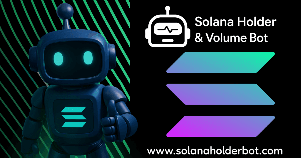 Data chart showing before/after volume and holder metrics from 50 Solana launch tests using SolanaHolderBot